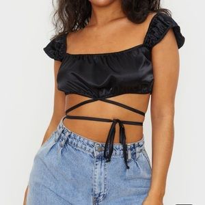 pretty little thing black wrap top